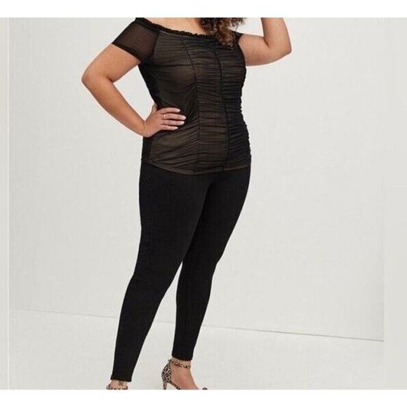NWT Torrid Black Rouched Blouse Top Off Shoulder SZ LG 12 Dressy Witchy Core - Picture 2 of 10